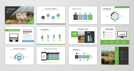 Green abstract presentation slide templates. Infographic elements template  set for web, print, annual report brochure, business flyer leaflet marketing and advertising template. Vector Illustrationのイラスト素材