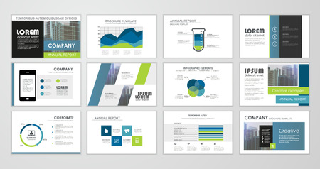 Blue and green abstract presentation slide templates. Infographic elements template  set for web, print, annual report brochure, business flyer leaflet marketing and advertising template. Vector Illustrationのイラスト素材