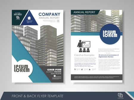 Blue annual report brochure flyer design template. Leaflet cover presentation abstract background for business, magazines, posters, booklets, banners. Layout in A4 size. Easily editable vector format.のイラスト素材