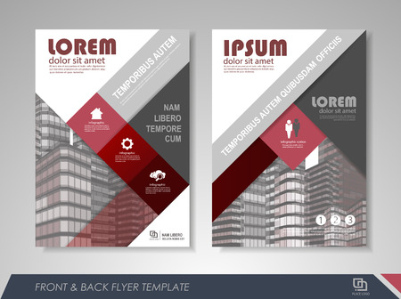 Red annual report brochure flyer design template. Leaflet cover presentation abstract background for business, magazines, posters, booklets, banners. Layout in A4 size. Easily editable vector format.のイラスト素材