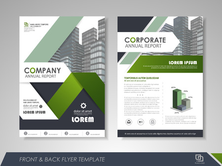 Green annual report brochure flyer design template. Leaflet cover presentation abstract background for business, magazines, posters, booklets, banners. Layout in A4 size. Easily editable vector format.のイラスト素材