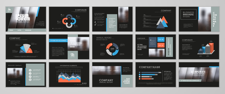 Black abstract presentation slide templates. Infographic elements template  set for web, print, annual report brochure, business flyer leaflet marketing and advertising template. Vector Illustrationのイラスト素材