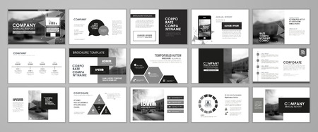 Black and white abstract presentation slide templates. Infographic elements template  set for web, print, annual report brochure, business flyer leaflet marketing and advertising template. Vector Illustrationのイラスト素材