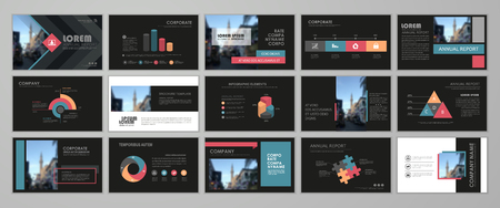 Black abstract presentation slide templates. Infographic elements template  set for web, print, annual report brochure, business flyer leaflet marketing and advertising template. Vector Illustrationのイラスト素材