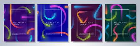 Set of colorful geometric neon backgrounds. Fluid motion shapes with transparent blend. Eps10 vector.のイラスト素材