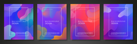 Set of colorful geometric neon backgrounds. Fluid motion shapes with transparent blend. Eps10 vector.のイラスト素材