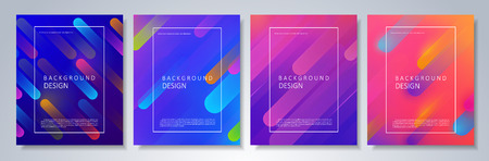 Set of colorful geometric neon backgrounds. Fluid motion shapes with transparent blend. Eps10 vector.のイラスト素材