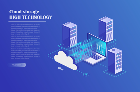 Cloud Hosting Network isometric concept. Online Computing Storage concept.  Design for Landing Page. Vector illustrationのイラスト素材