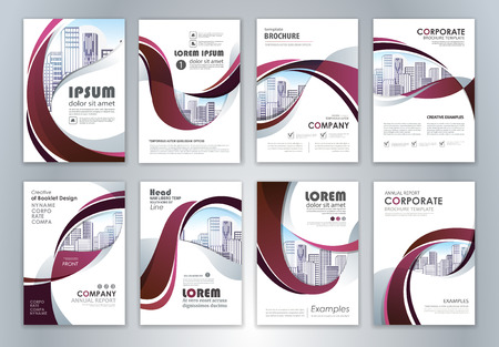 Set of annual report brochure flyer design template. Leaflet cover presentation abstract background for business, magazines, posters, booklets, banners. Easily editable vector format.のイラスト素材