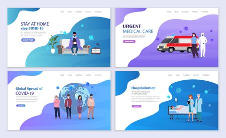 Doctors help infected people. Medical care for infection with coronavirus covid-19. Vector illustration landing page template.のイラスト素材