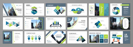 Blue and green abstract presentation slide templates. Infographic elements template set for web, print, annual report brochure, business flyer leaflet marketing and advertising template. Vector illustrationのイラスト素材