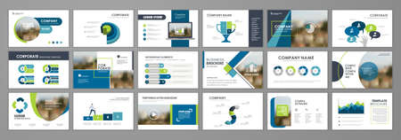 Presentation slide layout background. Blue and orange design brochure template. Use in presentation, flyer, leaflet, banner, corporate report, annual report, marketing, advertising.のイラスト素材