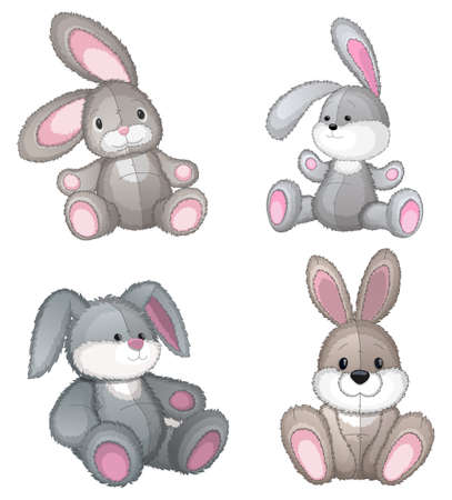 Set of soft plush bunny toys on a white background. Vector illustration.のイラスト素材