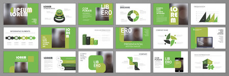 Business presentation infographic elements template set. Keynote presentation background, slide templates design, website ideas, brochure cover design, landing page, annual report brochure. Vector Illustrationのイラスト素材