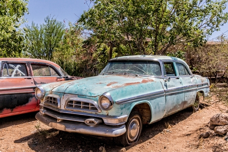 Hackberry, Arizona, USA - June 11th 2014. Old car wreck at Hackberry General Store. Hackberry is located on Arizona State Route 66 (former U.S. Route 66) 23 miles northeast of Kingmanのeditorial素材