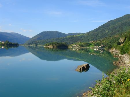 beautiful view of the Norwegian fjord - nord europeの写真素材
