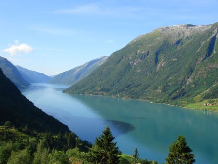 beautiful view of the Norwegian fjord - nord europeの写真素材