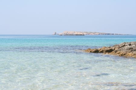 crystal clear blue water from a greece beach - europe travelの写真素材
