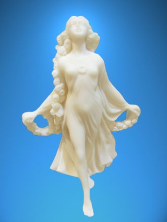 white angel isolated on blue background         の写真素材