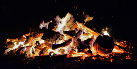Wood fire in the silence of the night - hot, glowの写真素材