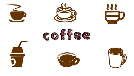 illustration 3d text coffee and coffee cups - hot coffee, cappuccinoの写真素材