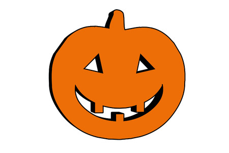 3D object, isolated - orange pumpkin with black outline - halloween symbolの写真素材
