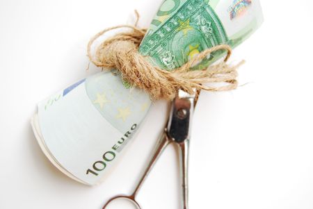 money rope and scissorの写真素材