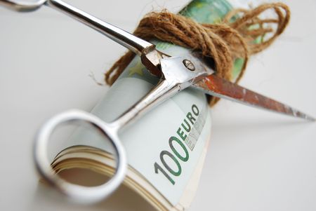 money rope and scissorの写真素材