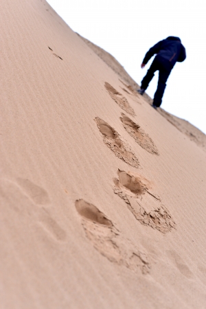 Human footsteps in the sandの写真素材