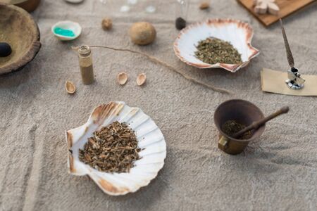 traditional medication mixied on a medieval festival in europeの写真素材