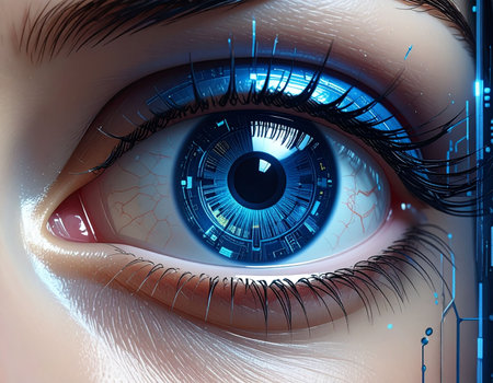 Human eye in digital cyberspace. Conceptual image. 3d renderingの素材
