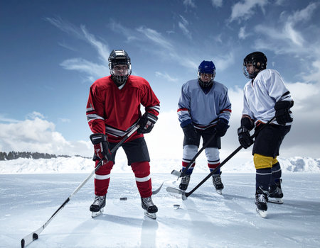 Ice hockey players on the ice, team sport. Ice hockey playersの写真素材