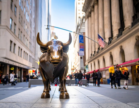 Bull statue in the streets of Manhattan.の写真素材