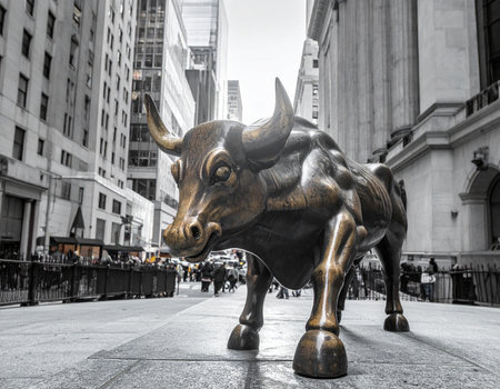 Bull statue in central Londonの写真素材
