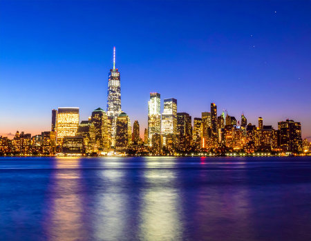 Manhattan Skyline at Night, New York City, USA.の写真素材