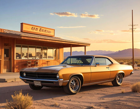 Chevrolet Camaro in the Mojave Desert, California, USAの素材