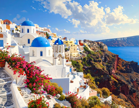Oia village on Santorini island, Greece. Beautiful summer landscape.の素材