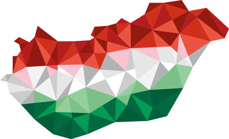 Hungary, hungarian map above in low poly design style. Vector illustration in red, white, green flag colors.のイラスト素材