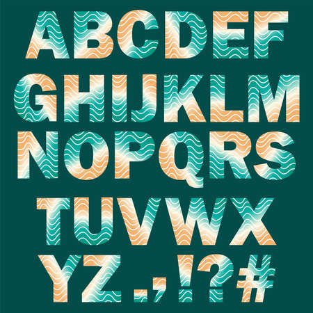 Summer beach letters with ocean waves. Vector illustration font abcのイラスト素材