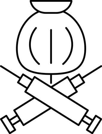 opiate addiction sign, overdose concept. Black line  illustrationのイラスト素材