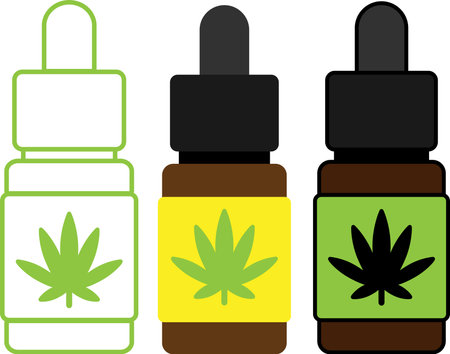 CBD hemp cannabis oil bottle set. vector illustration iconsのイラスト素材