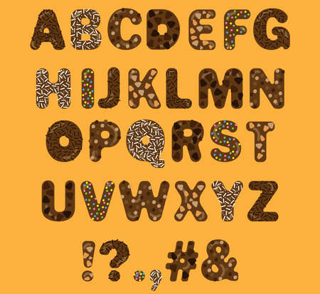 Lettering, alphabet, font in chocolate ball, brigadeiro style. Vector illustration setのイラスト素材