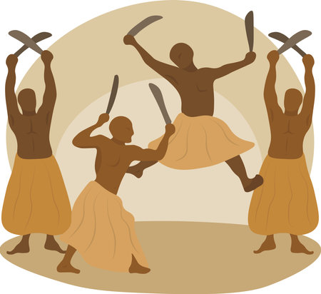 People performing capoeira maculele afro brazilian dance. vector illustration clip artのイラスト素材