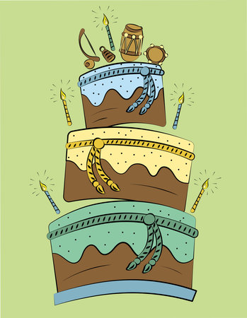 Capoeira birthday or baptism cake vector. Invitation card for capoeira celebration. Funny black outline vector illustration birthday card.のイラスト素材