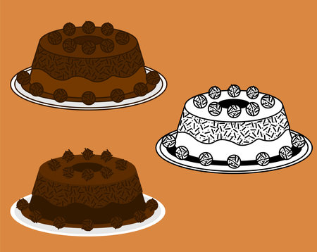 Brigadeiro cake, chocolate cake with choco balls vector icon illustrationのイラスト素材
