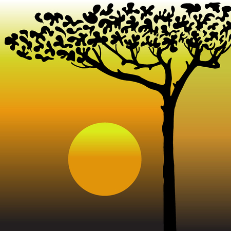 High quality original trendy vector tree in the desert,sunset in desertのイラスト素材