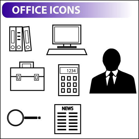 Retro icons for business, office icons in retro styleのイラスト素材