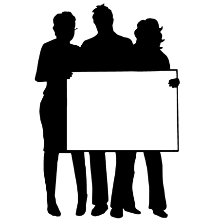 People with a poster isolated on white background. Can be used for business conceptのイラスト素材