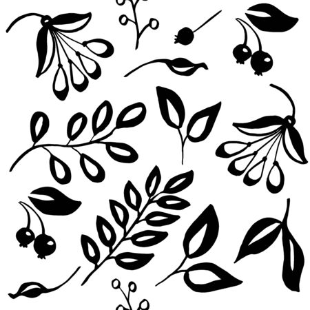 high quality original semless pattern with leaves, berry and other elements for decor, web design, designのイラスト素材