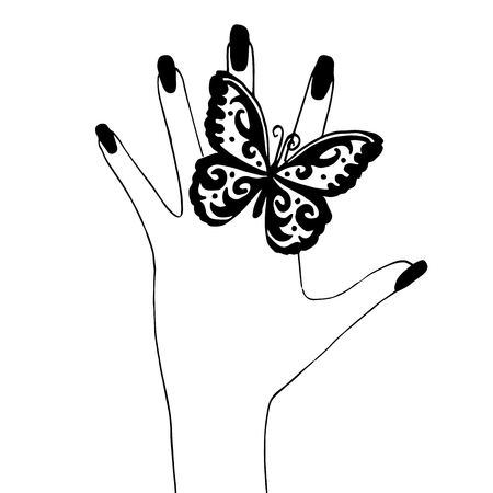 High quality original trendy vector woman Hand with butterflyのイラスト素材